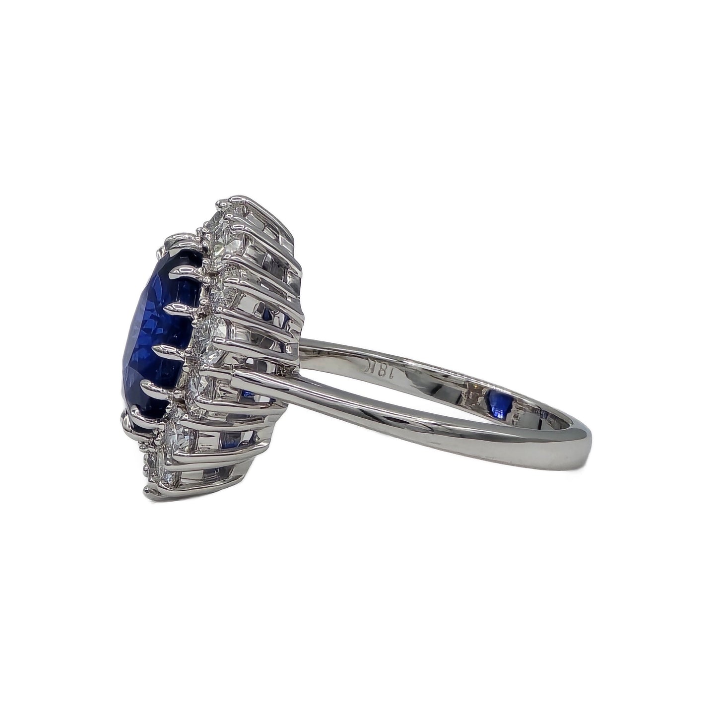 Side View of Blue Sapphire and Diamond Ring