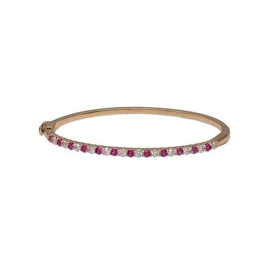 Pink Sapphire and Diamond Bangle Bracelet in 14K Rose Gold