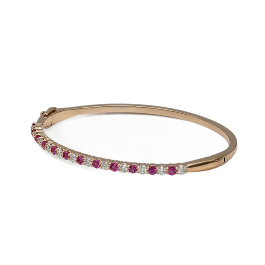 Pink Sapphire and Diamond Bangle Bracelet in 14K Rose Gold