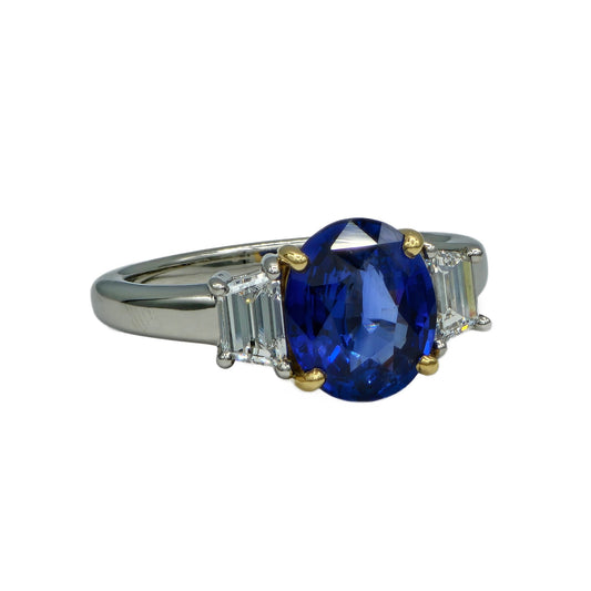 Blue Sapphire and Diamond Ring in Platinum and 18K