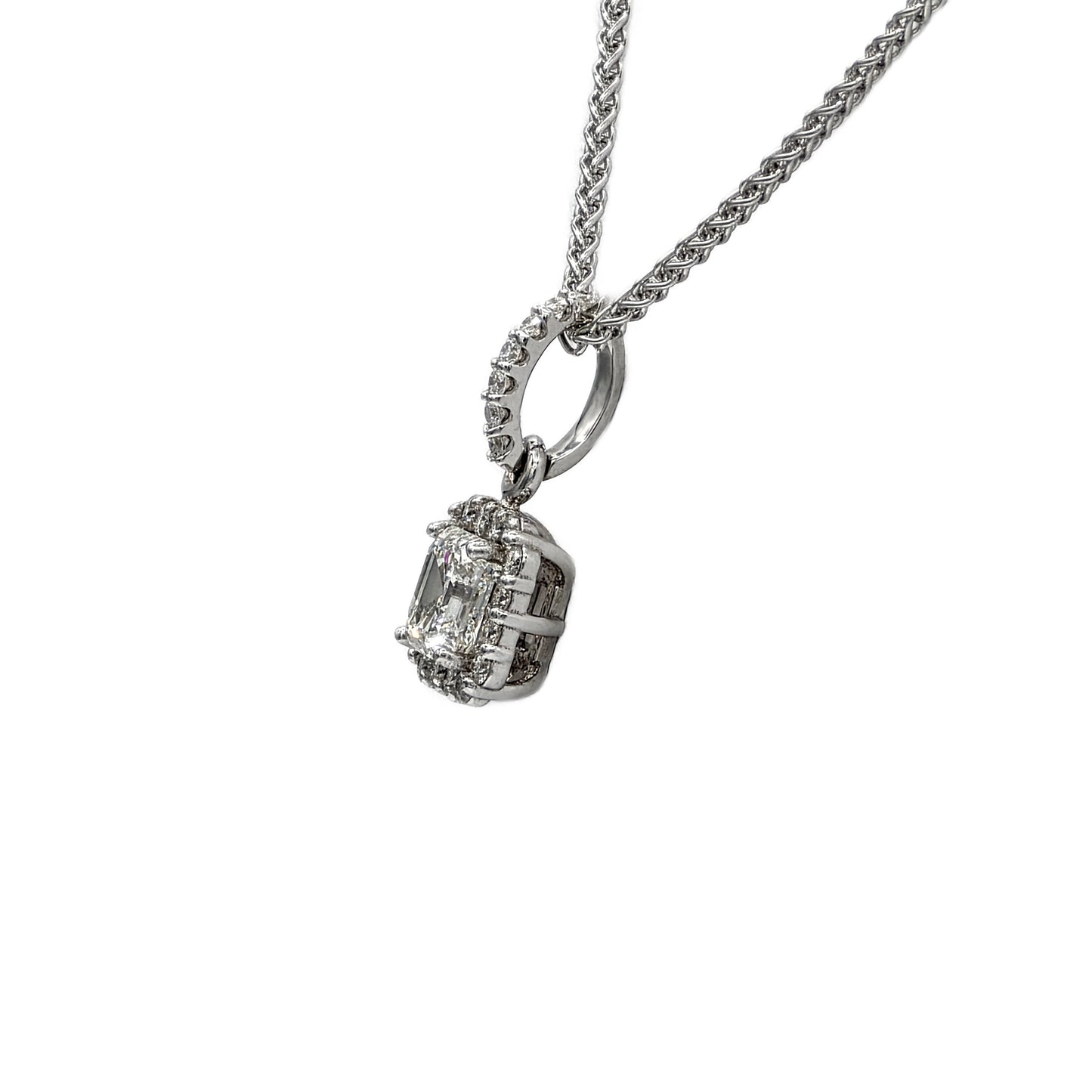 0.71 Carat Asscher Cut Diamond Halo Pendant in 14K White Gold