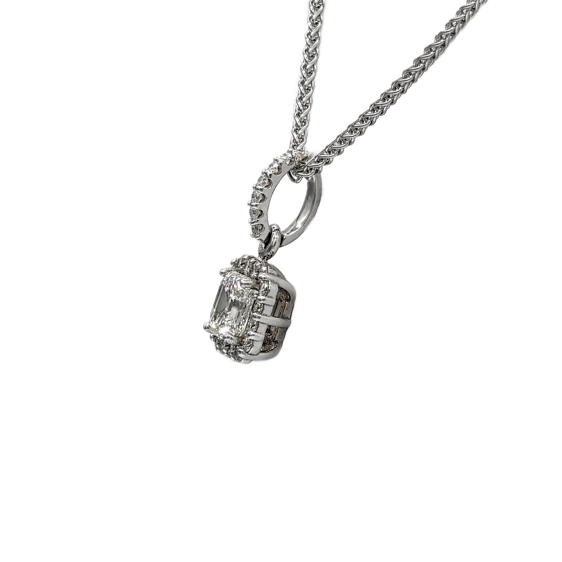 0.71 Carat Asscher Cut Diamond Halo Pendant in 14K White Gold