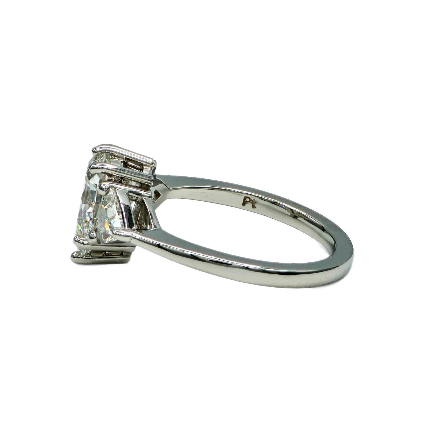 1.85 Carat F/SI1 Pear Shape Diamond with 2=0.63Ctw Trillion Diamond Ring in Platinum, GIA Report