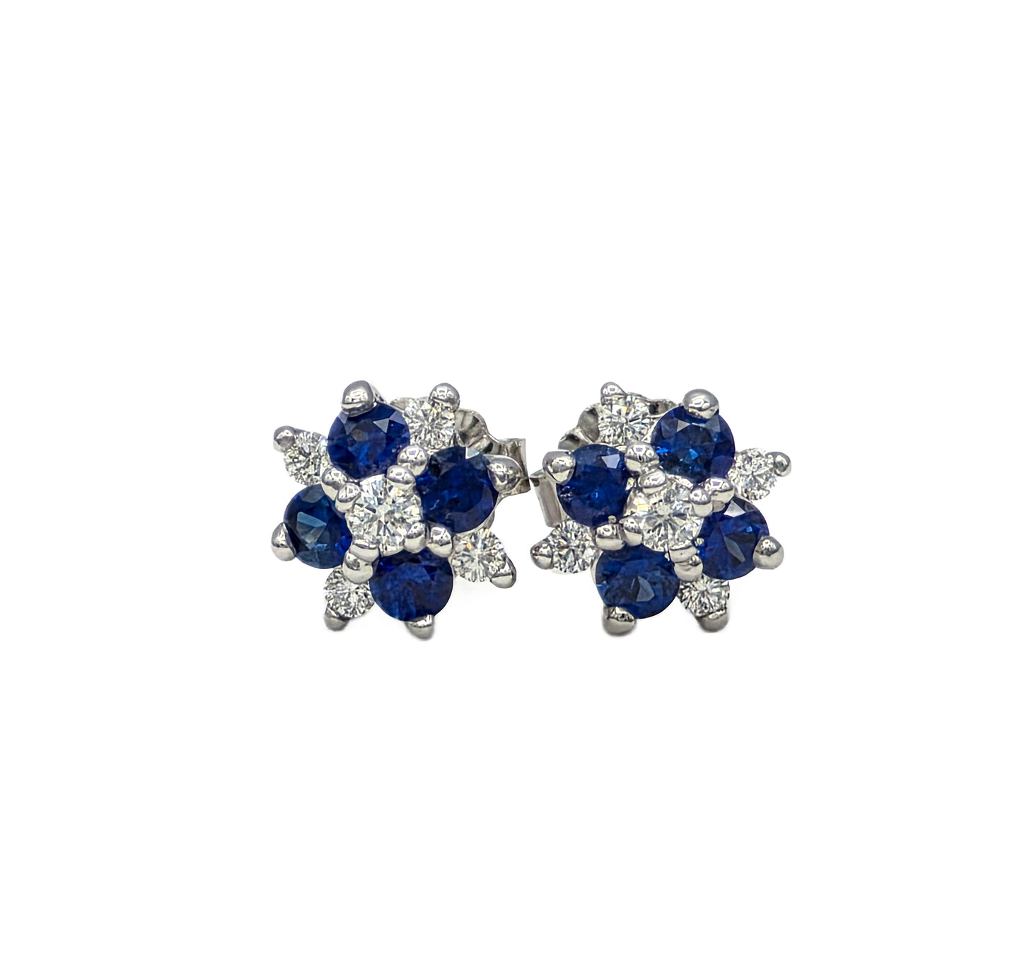 14K Blue Sapphire and Diamond Cluster Earrings