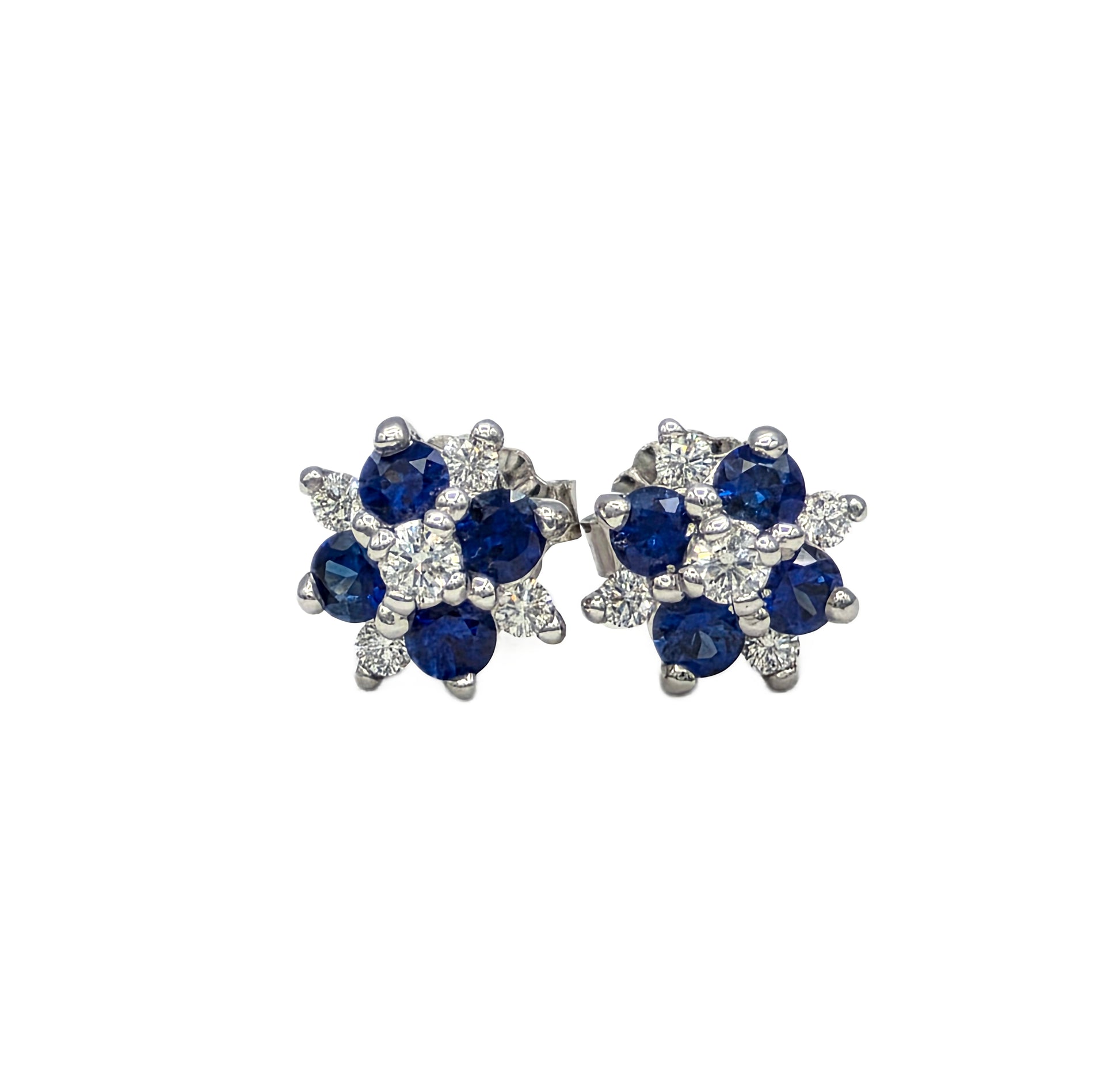 14K Blue Sapphire and Diamond Cluster Earrings