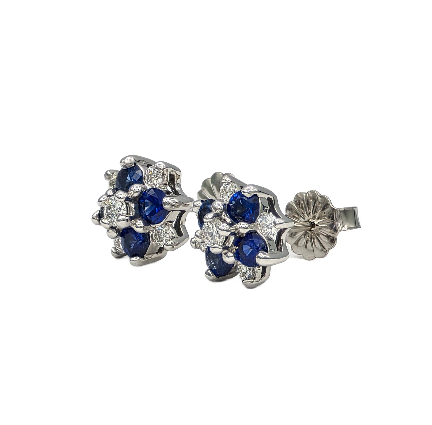 14K Blue Sapphire and Diamond Cluster Earrings