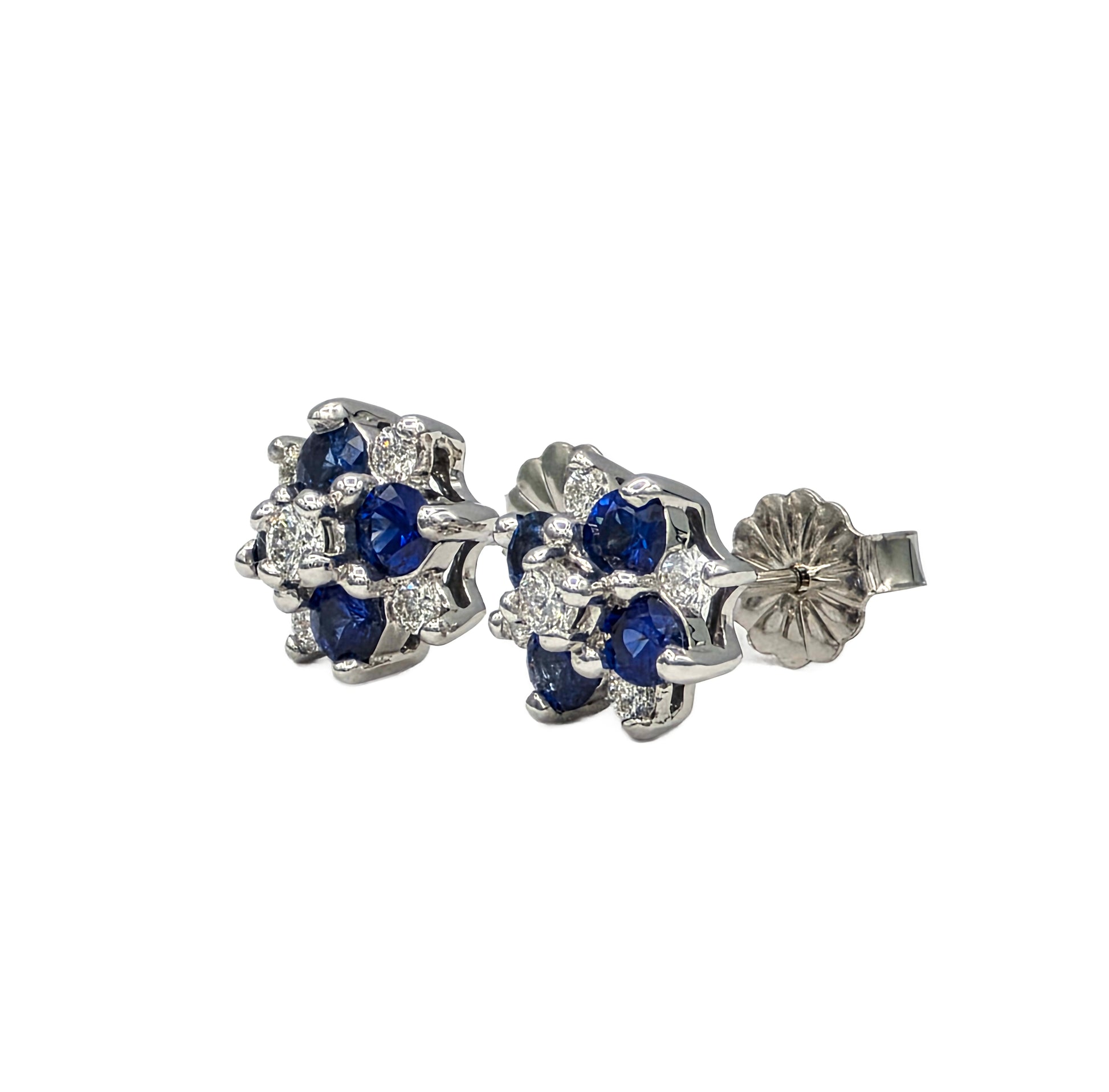 14K Blue Sapphire and Diamond Cluster Earrings