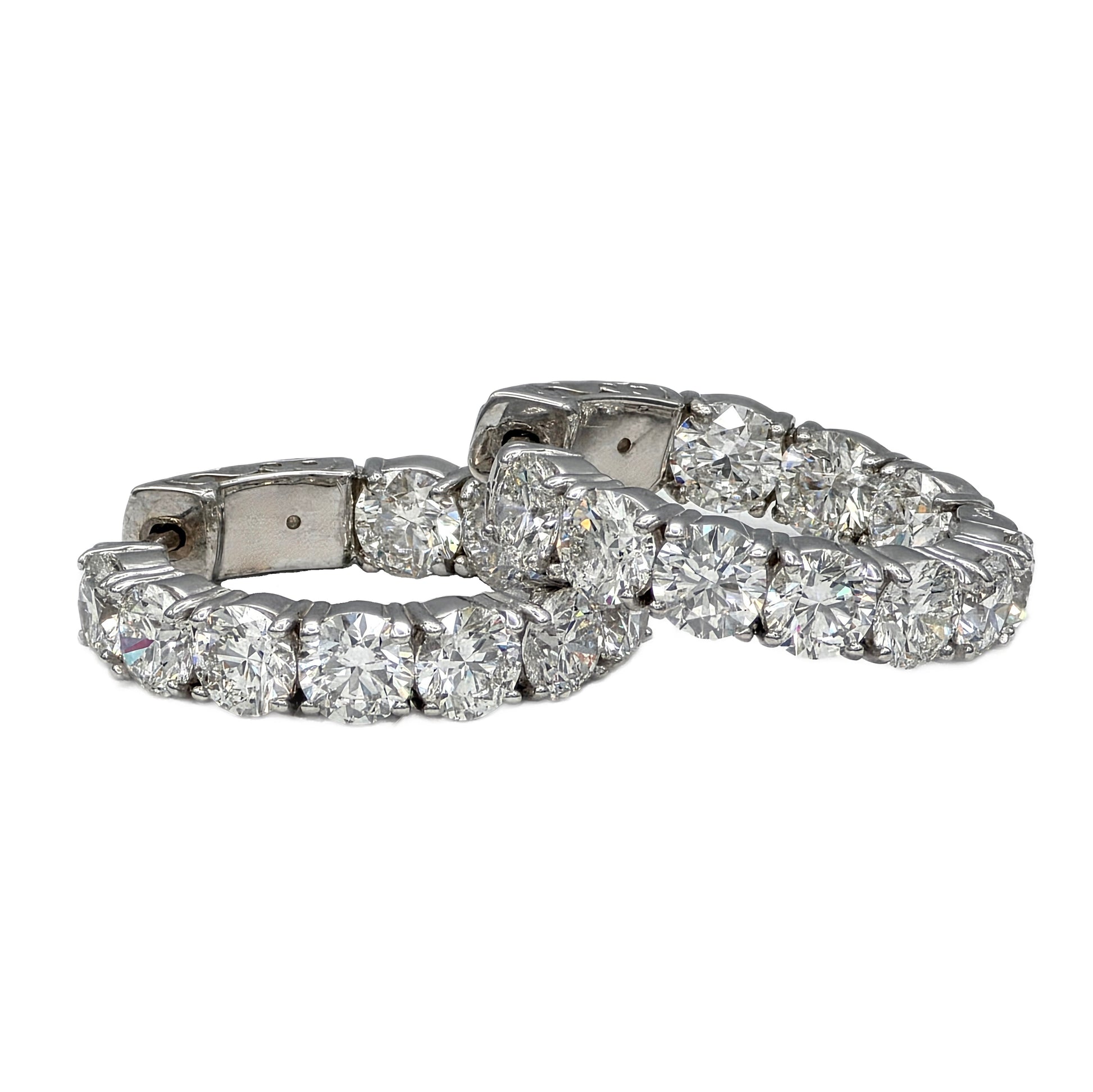 14K White Gold 6.07Ctw Diamond Inside Outside Hoop Earrings