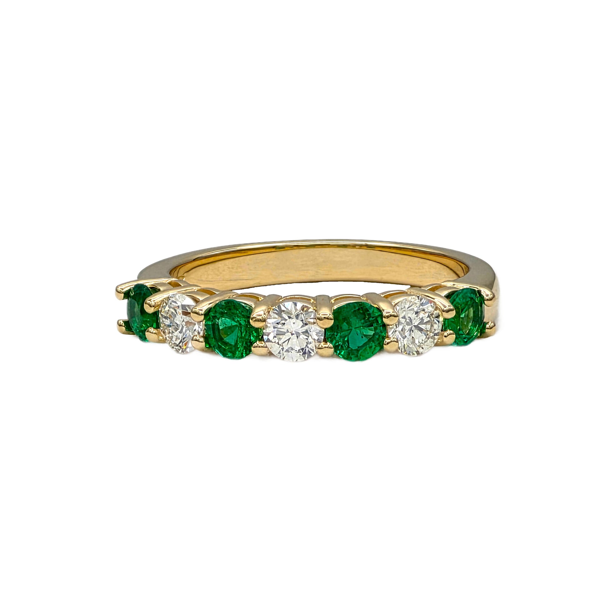 Diamond and emerald band in 14K yellow gold