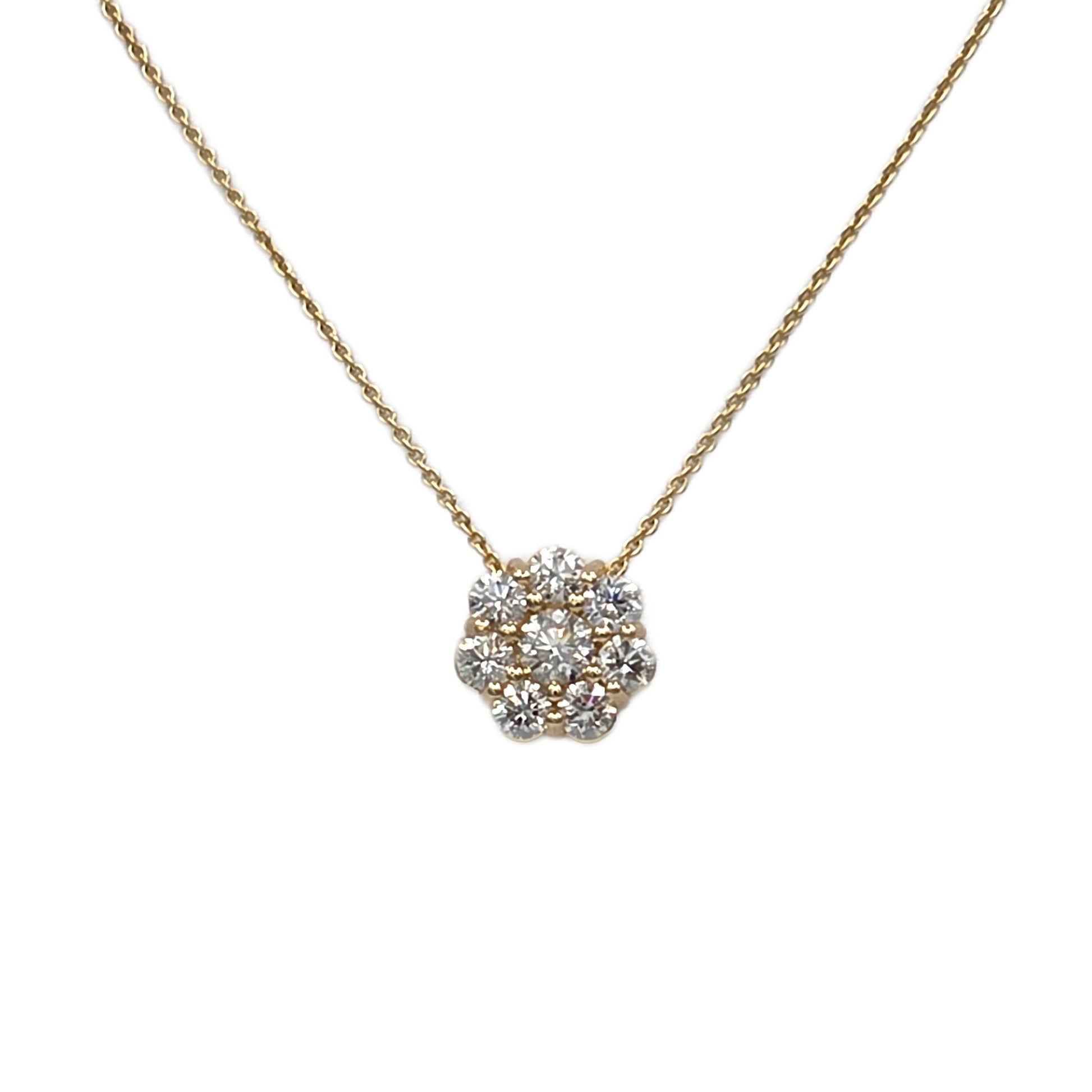 0.74 Carat total weight round diamond cluster pendant in 14K yellow gold