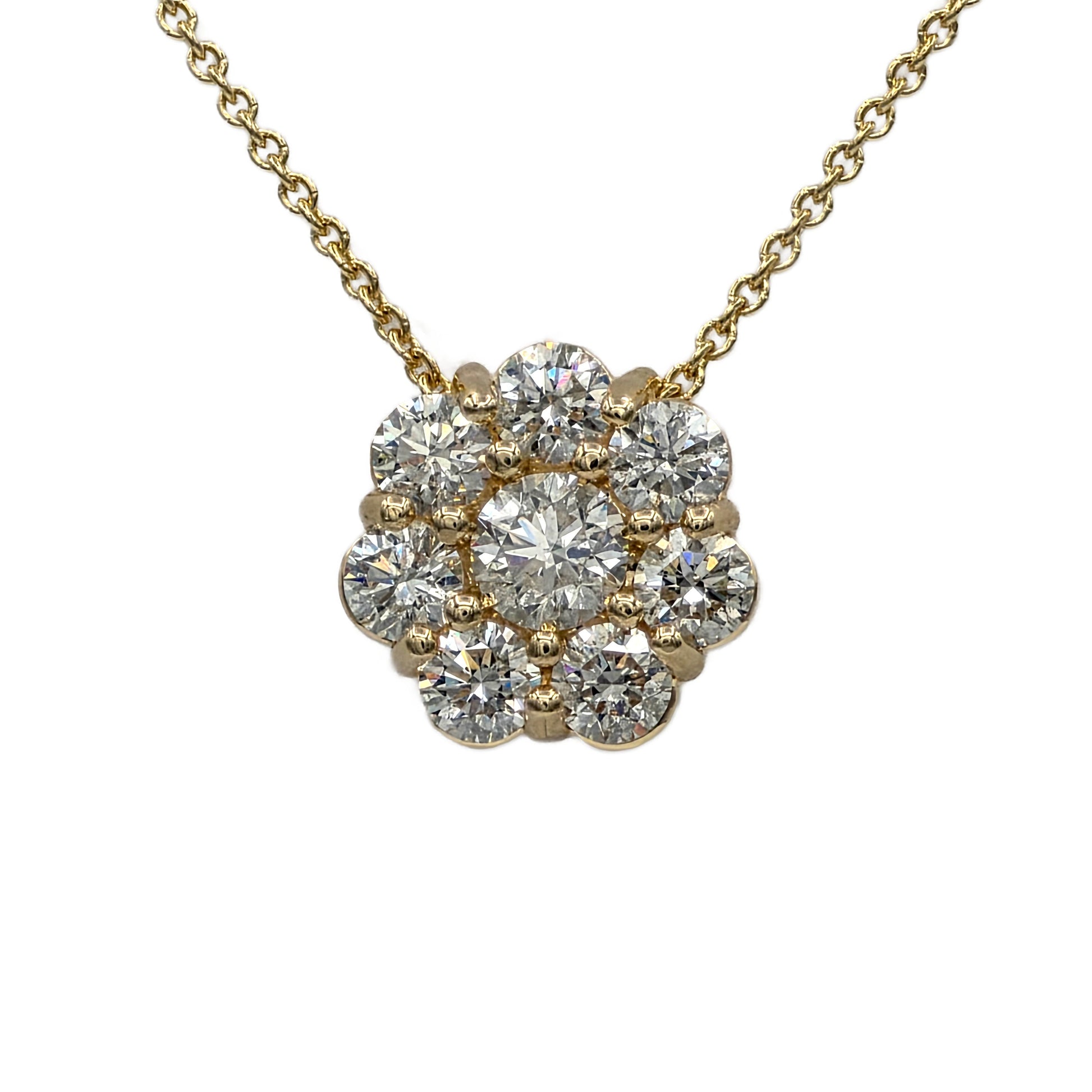 0.74 Carat total weight round diamond cluster pendant in 14K yellow gold