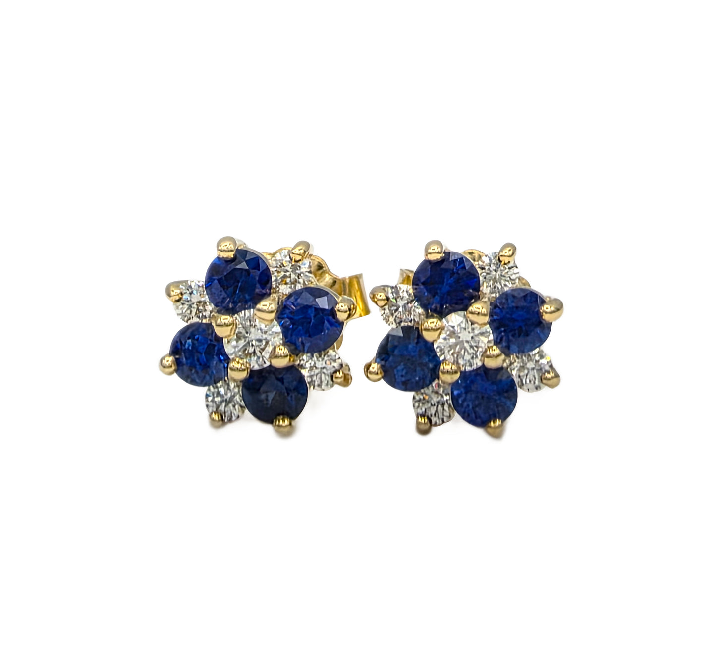 14K Blue Sapphire and Diamond Cluster Earrings