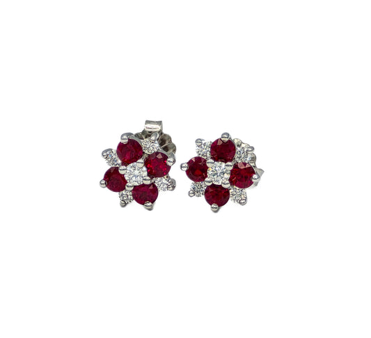 14K Ruby and Diamond Cluster Earrings
