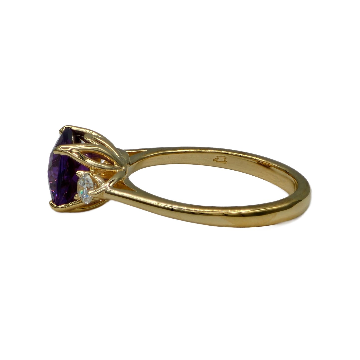 8MM Cushion Cut Amethyst and Diamond Ring in 14K Yellow Gold