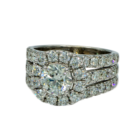 1.30 Carat G/SI2 Round Brilliant Cut with 42=2.17Ctw DIamond Ring in 14K White Gold, GIA Report