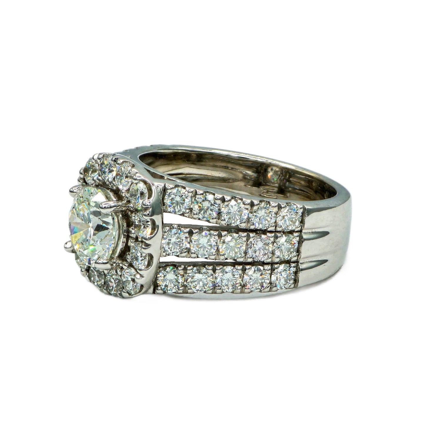 1.30 Carat G/SI2 Round Brilliant Cut with 42=2.17Ctw DIamond Ring in 14K White Gold, GIA Report