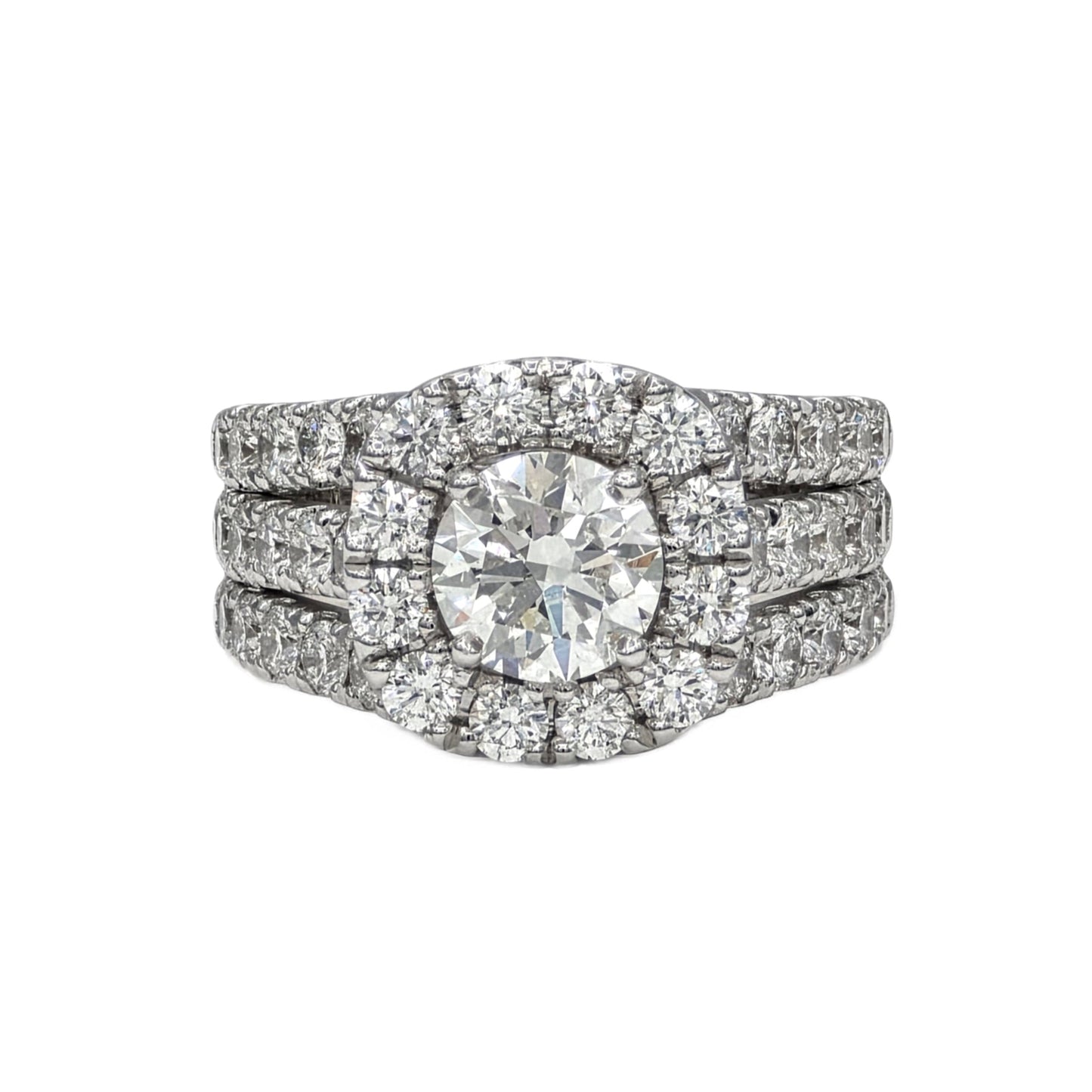 1.30Ct round diamond and 42=2.17Ctw Diamond Halo Ring in 14K white gold