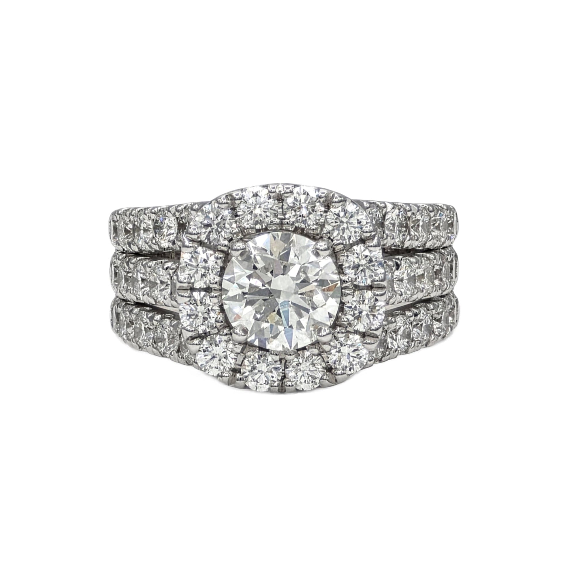 1.30Ct round diamond and 42=2.17Ctw Diamond Halo Ring in 14K white gold
