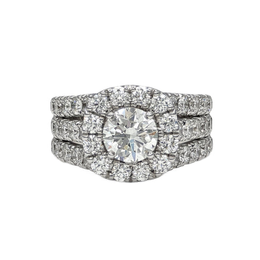 1.30Ct round diamond and 42=2.17Ctw Diamond Halo Ring in 14K white gold