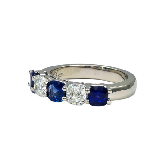 Cushion Cut Sapphire and Diamond Band in Platinum