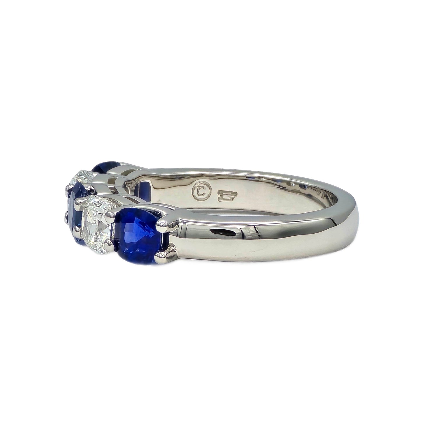 Cushion Cut Sapphire and Diamond Band in Platinum