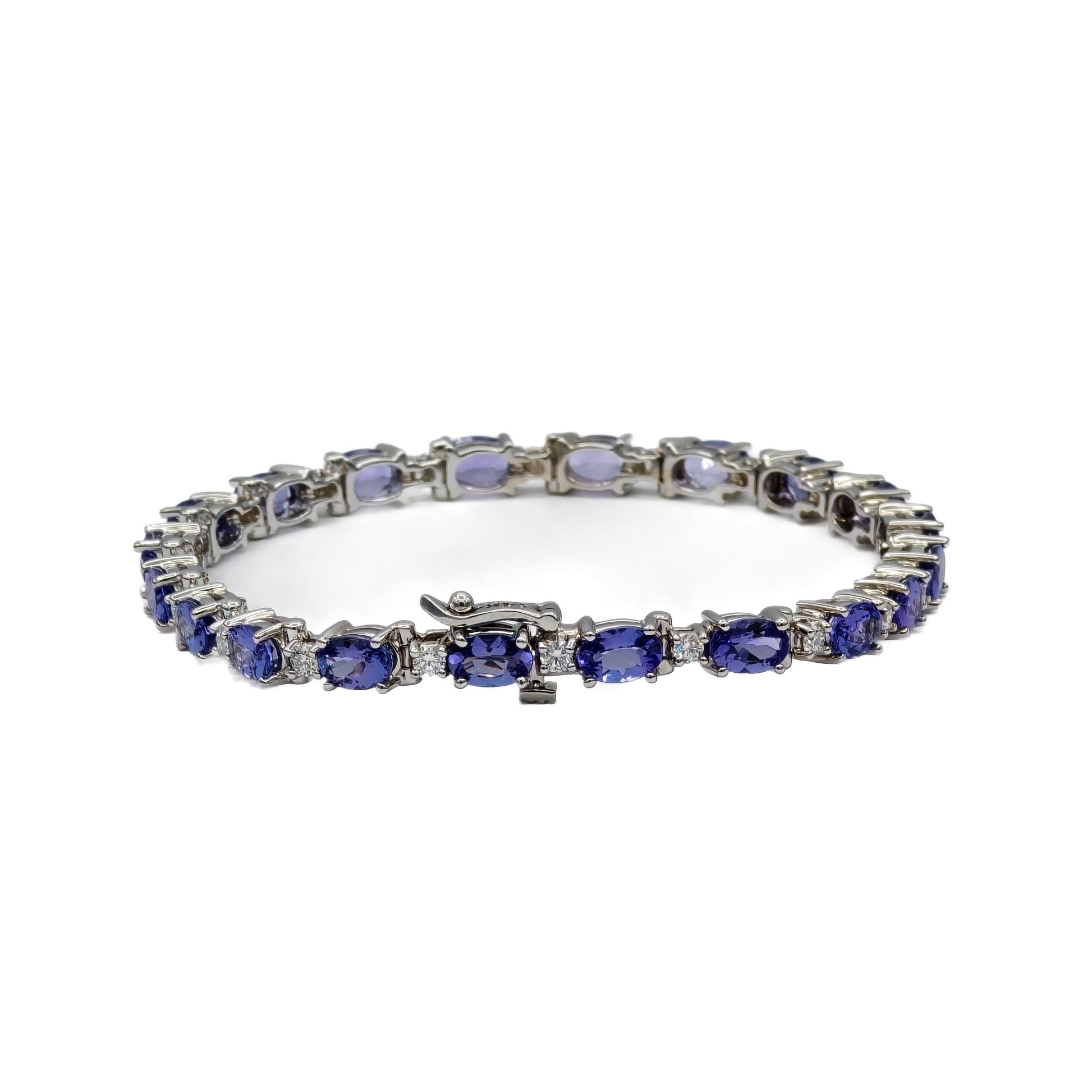 9.34 Carat total weight oval tanzanite and diamond bracelet in 14K white gold