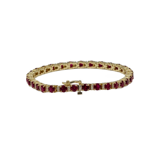 8.12 Carat round ruby and diamond bracelet in 14K yellow gold