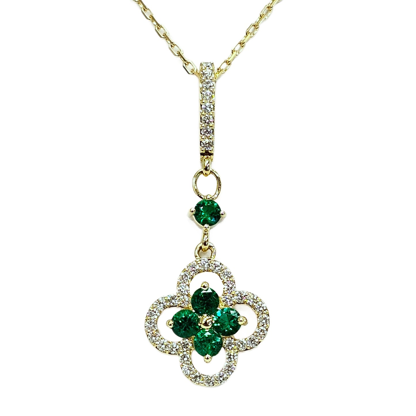 18K Yellow Gold Emerald and Diamond Pendant