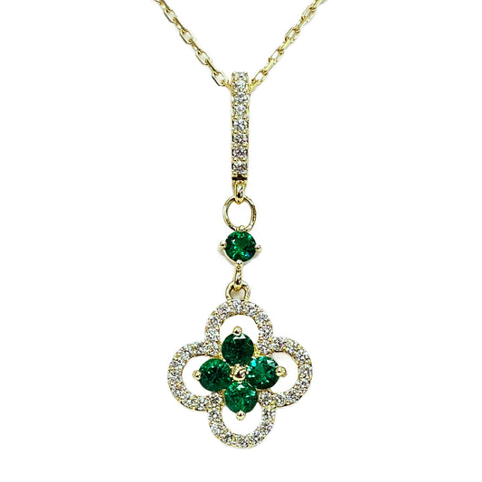 18K Yellow Gold Emerald and Diamond Pendant