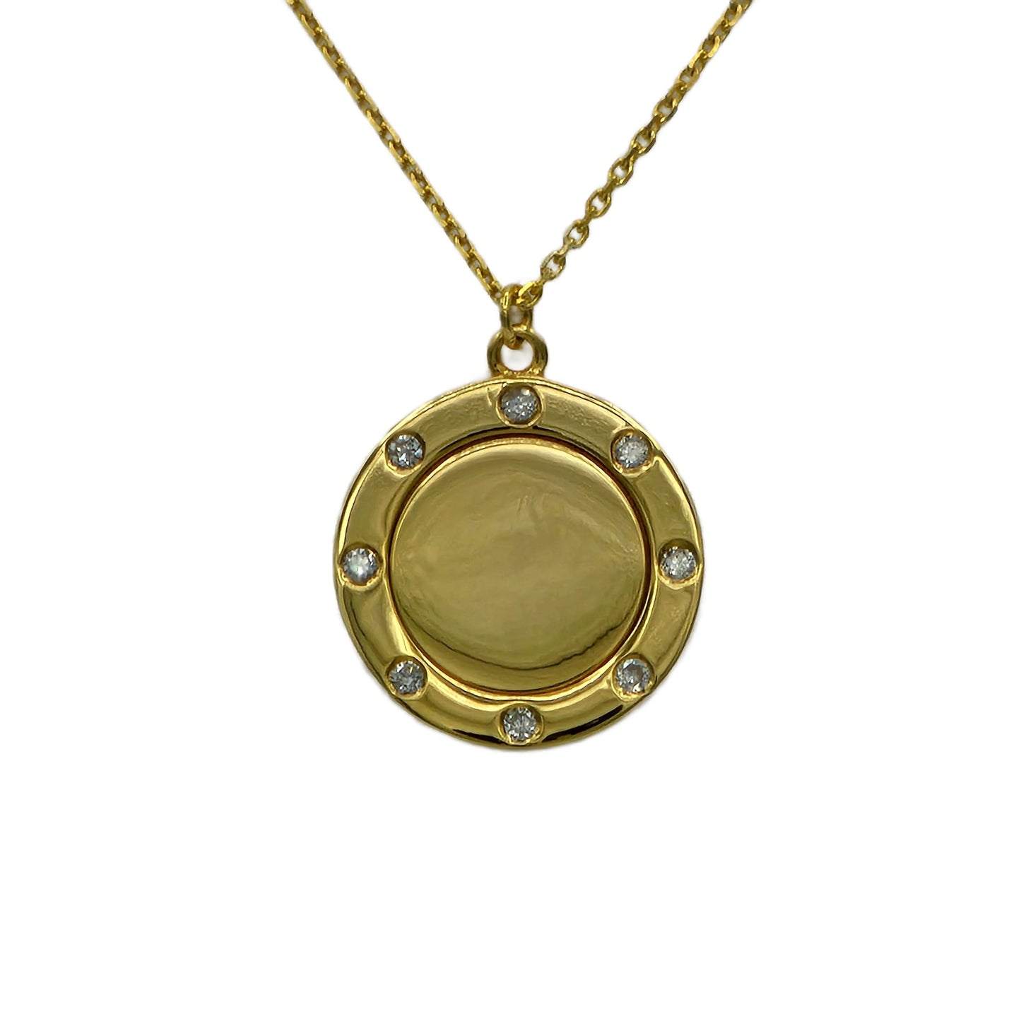 8=0.07 Carat Round Diamond Disc Pendant in 14K Yellow Gold