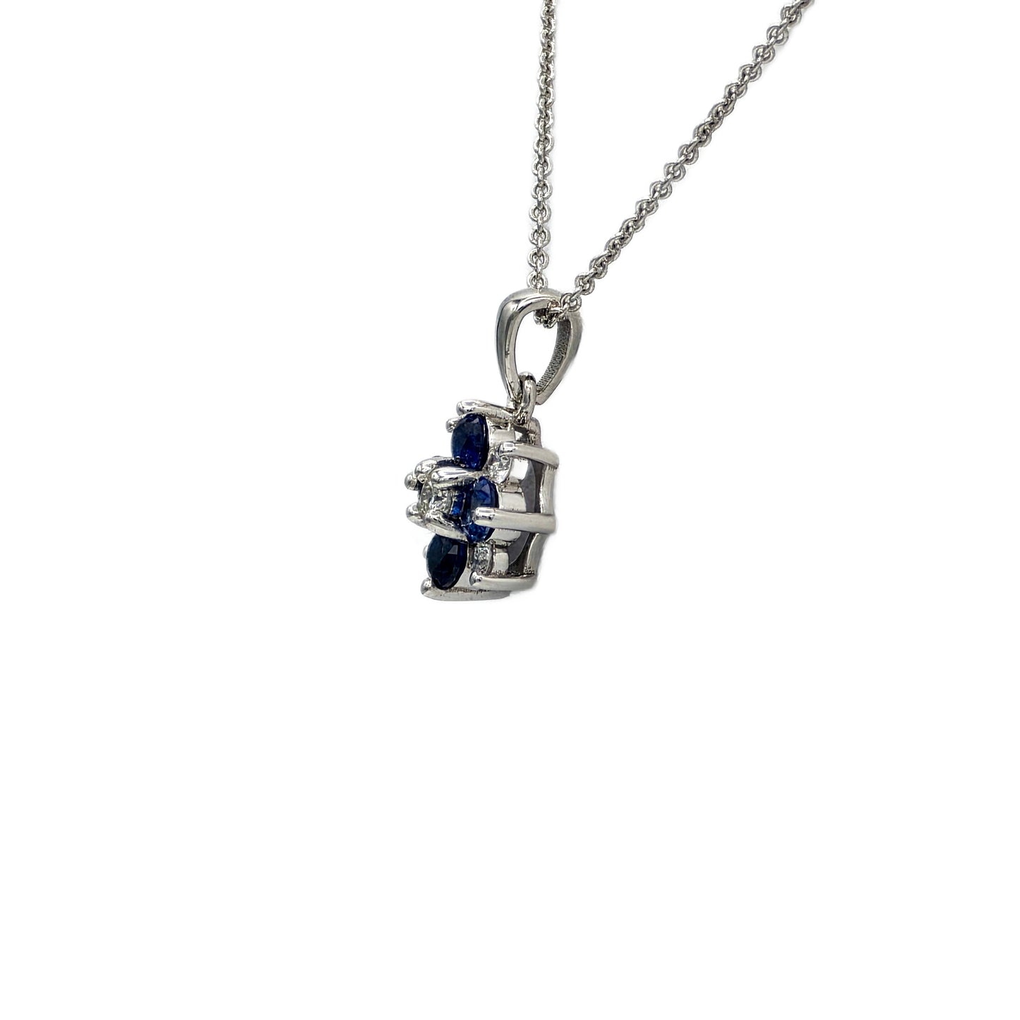 14K white gold sapphire and diamond cluster pendant