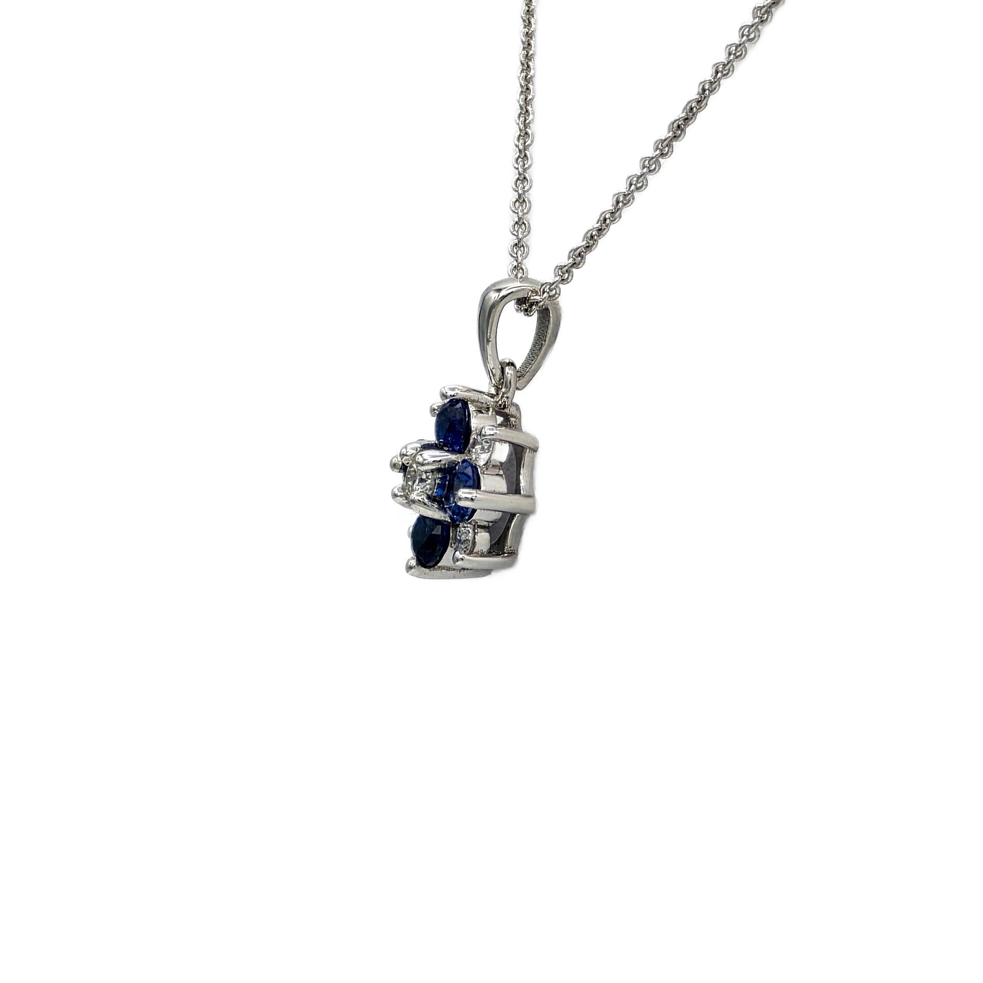 14K white gold sapphire and diamond cluster pendant