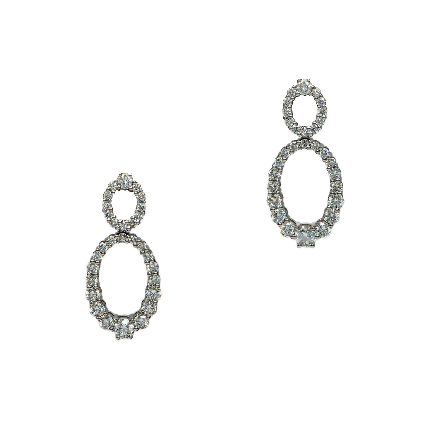 60=2.02 Carat Total Weight Round Diamond Dangle Earrings in 18K White Gold