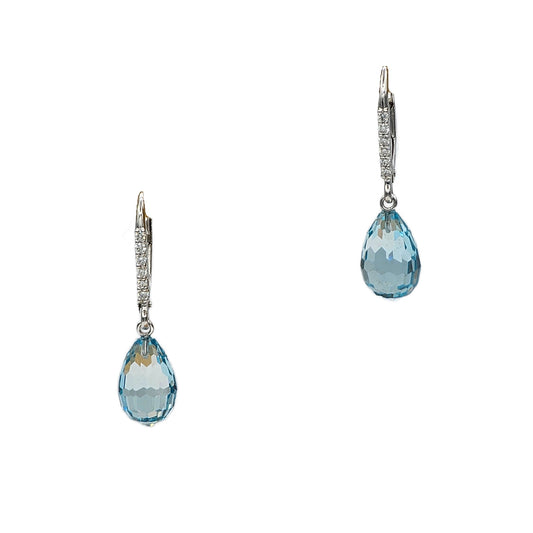 6.25 Carat Total Weight Aquamarine Briolette Earrings in 14K White Gold