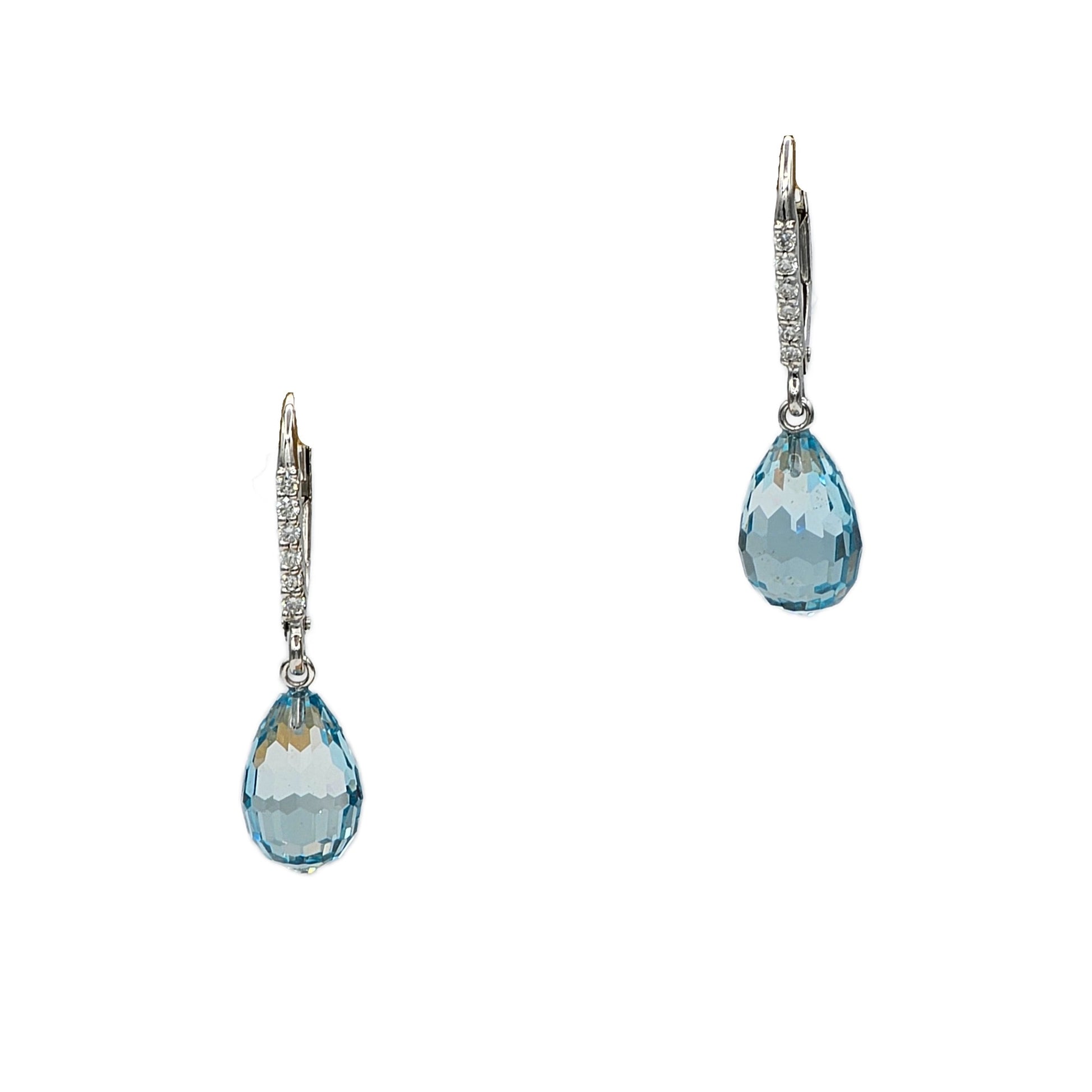 14K White Gold 6.25 Carat Briolette Aquamarine and Diamond Earrings