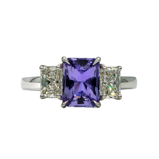 2 Carat Radiant Cut Unheated Violet Sapphire and Diamond Ring in Platinum, GIA Report