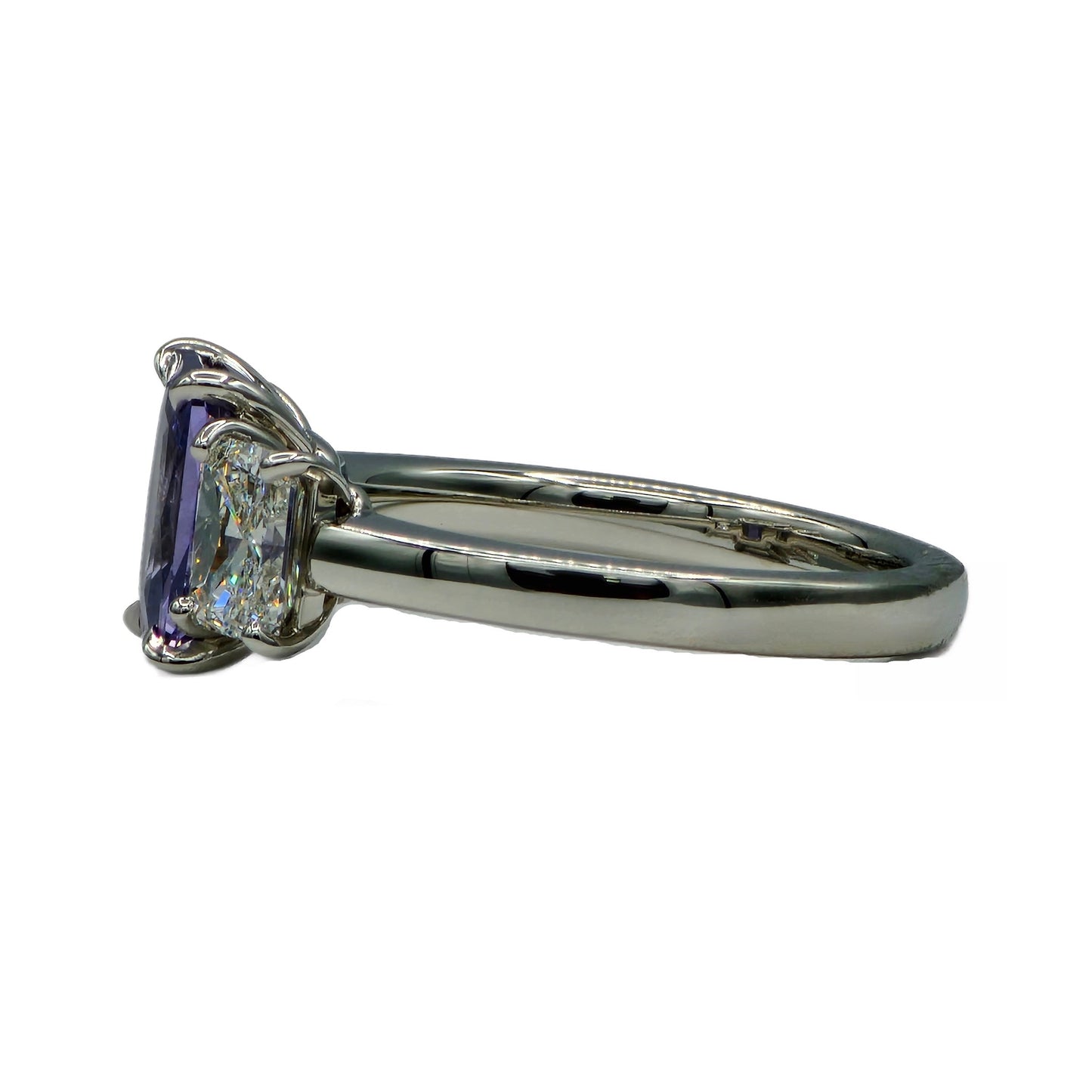 2 Carat Radiant Cut Unheated Violet Sapphire and Diamond Ring in Platinum, GIA Report