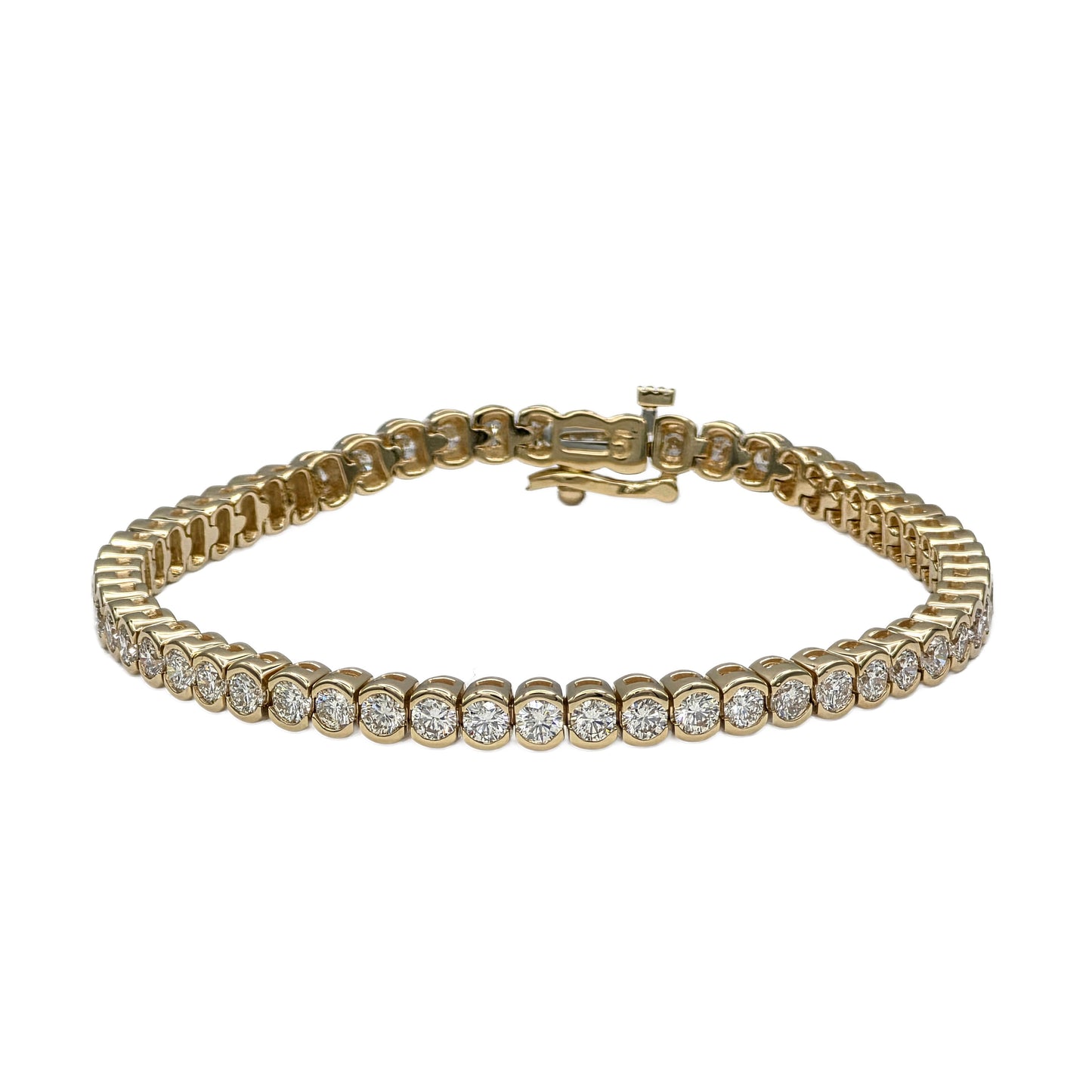 14K Yellow Gold Round Diamond Bezel Tennis Bracelet