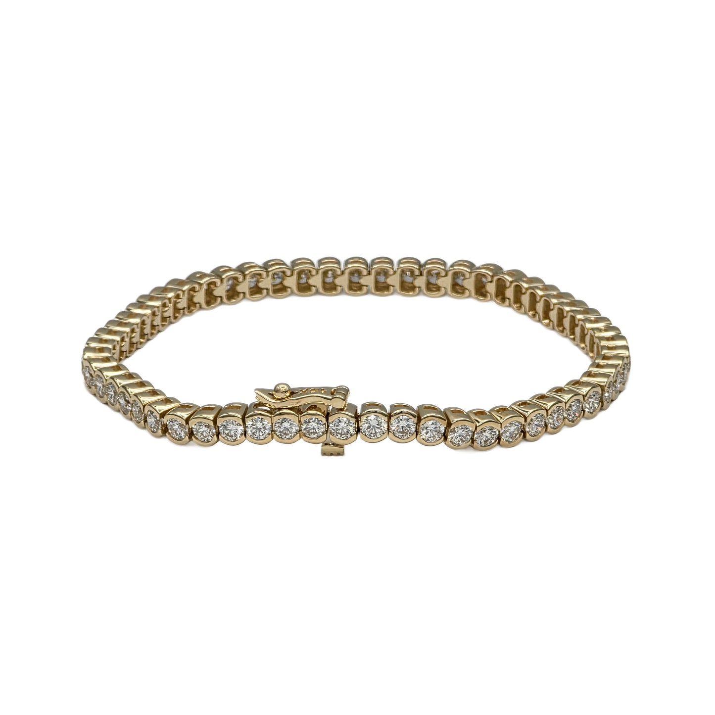 14K Yellow Gold Round Diamond Bezel Tennis Bracelet