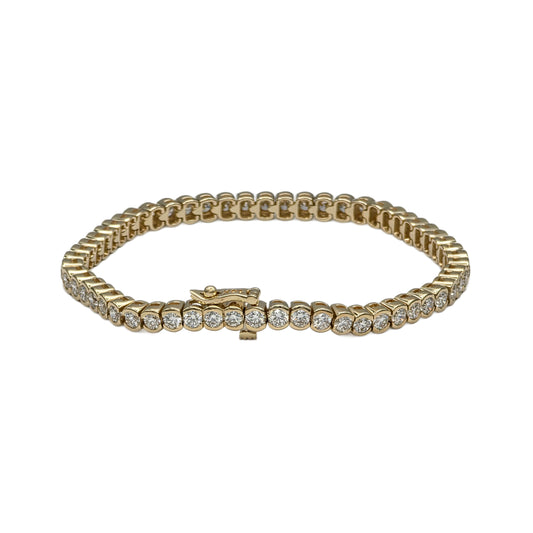 14K Yellow Gold Round Diamond Bezel Tennis Bracelet