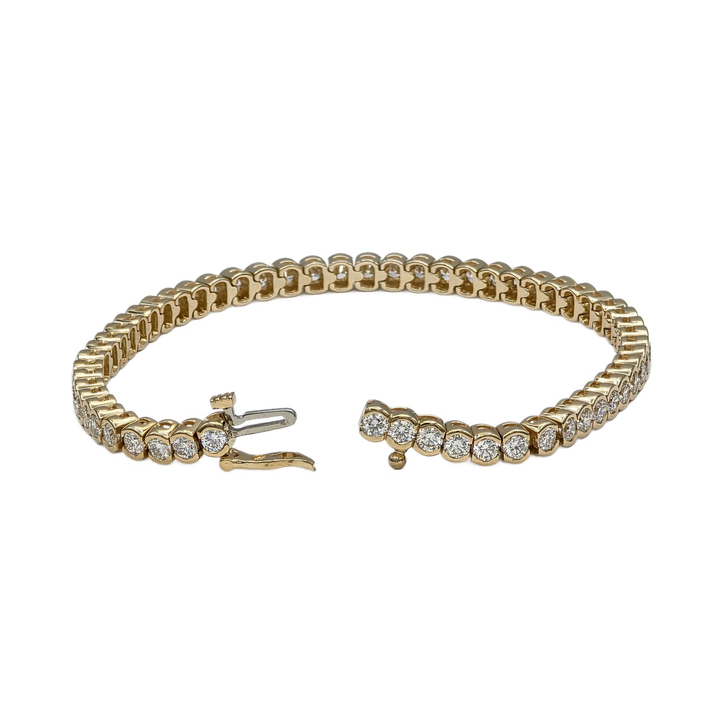 14K Yellow Gold Round Diamond Bezel Tennis Bracelet