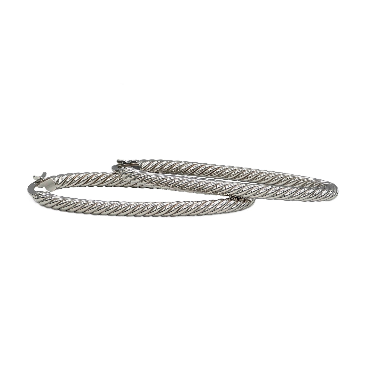 14K White Gold Oval Rope Hoop Earrings