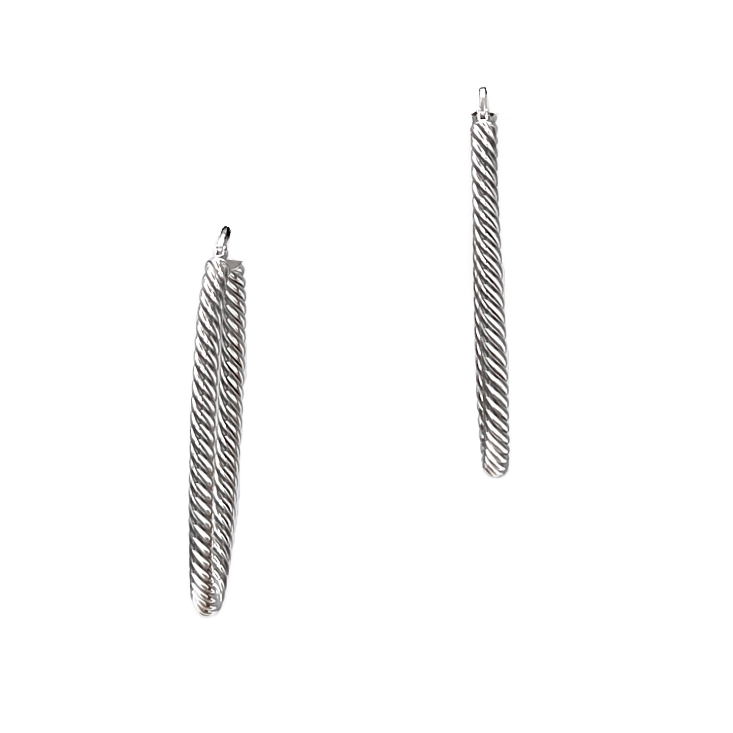 14K White Gold Oval Rope Hoop Earrings