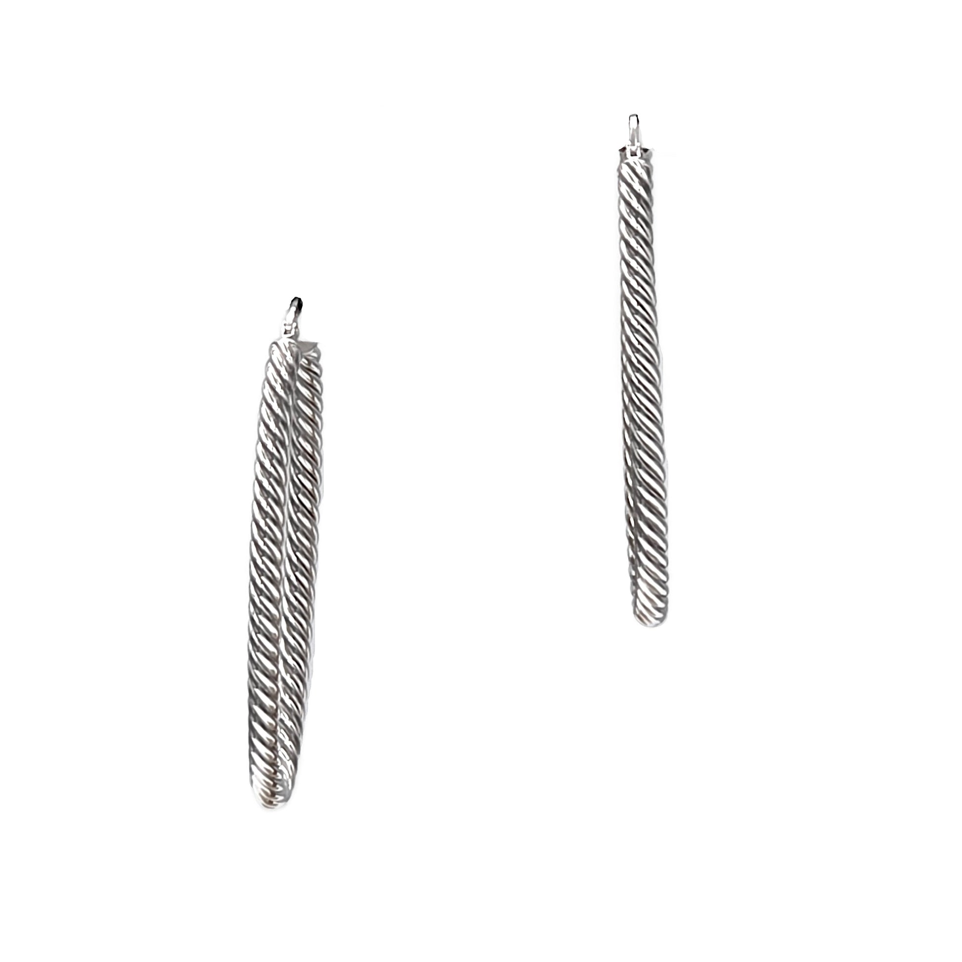 14K White Gold Oval Rope Hoop Earrings