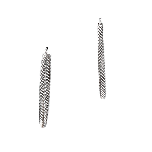 14K White Gold Oval Rope Hoop Earrings