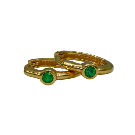 Emerald Bezel Huggie Earrings