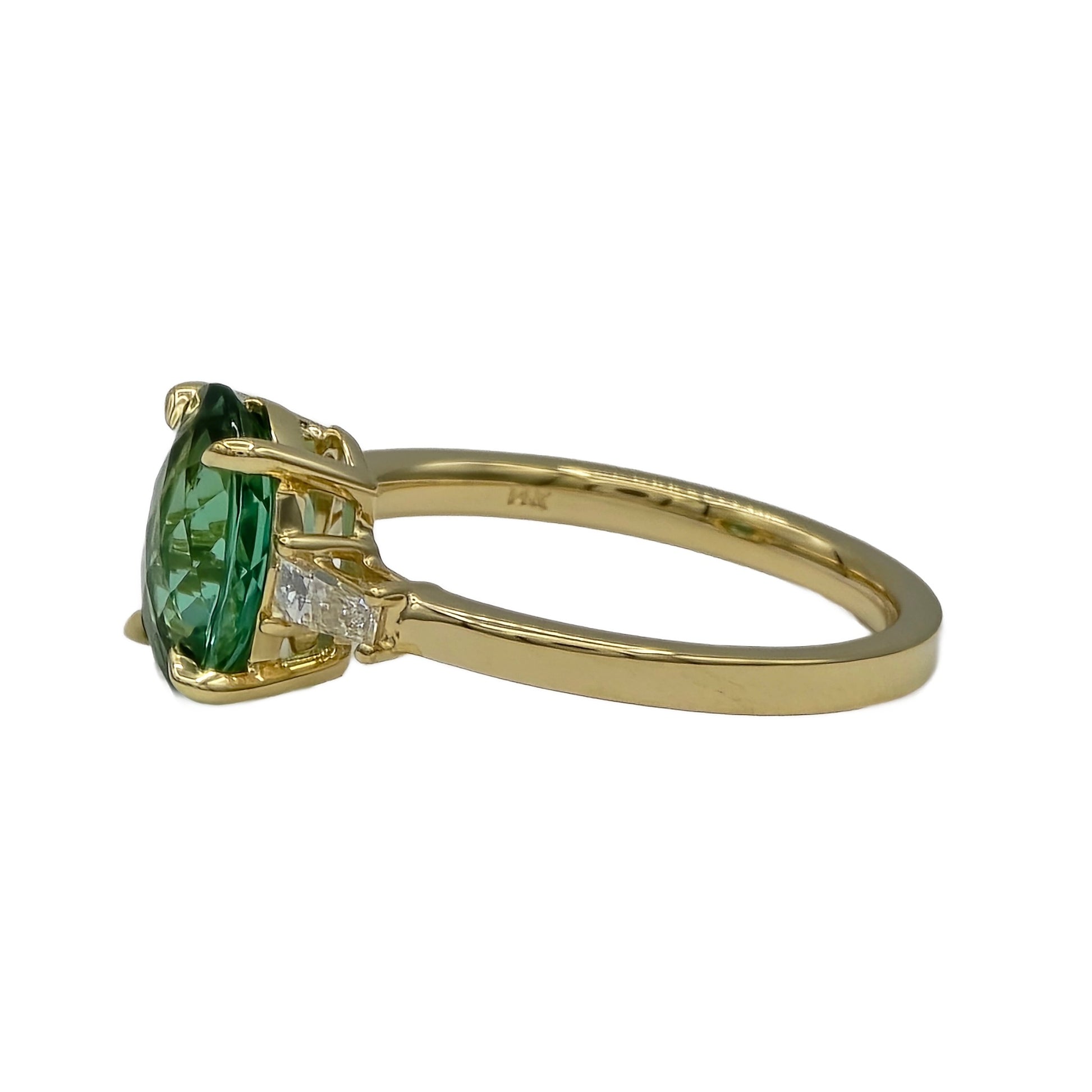 Green Tourmaline and Diamond Ring Side View