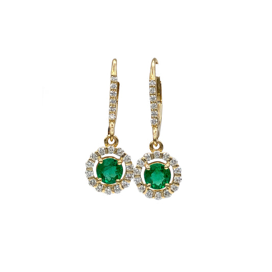 Emerald and Diamond Earrings in 14K Yellow Gold