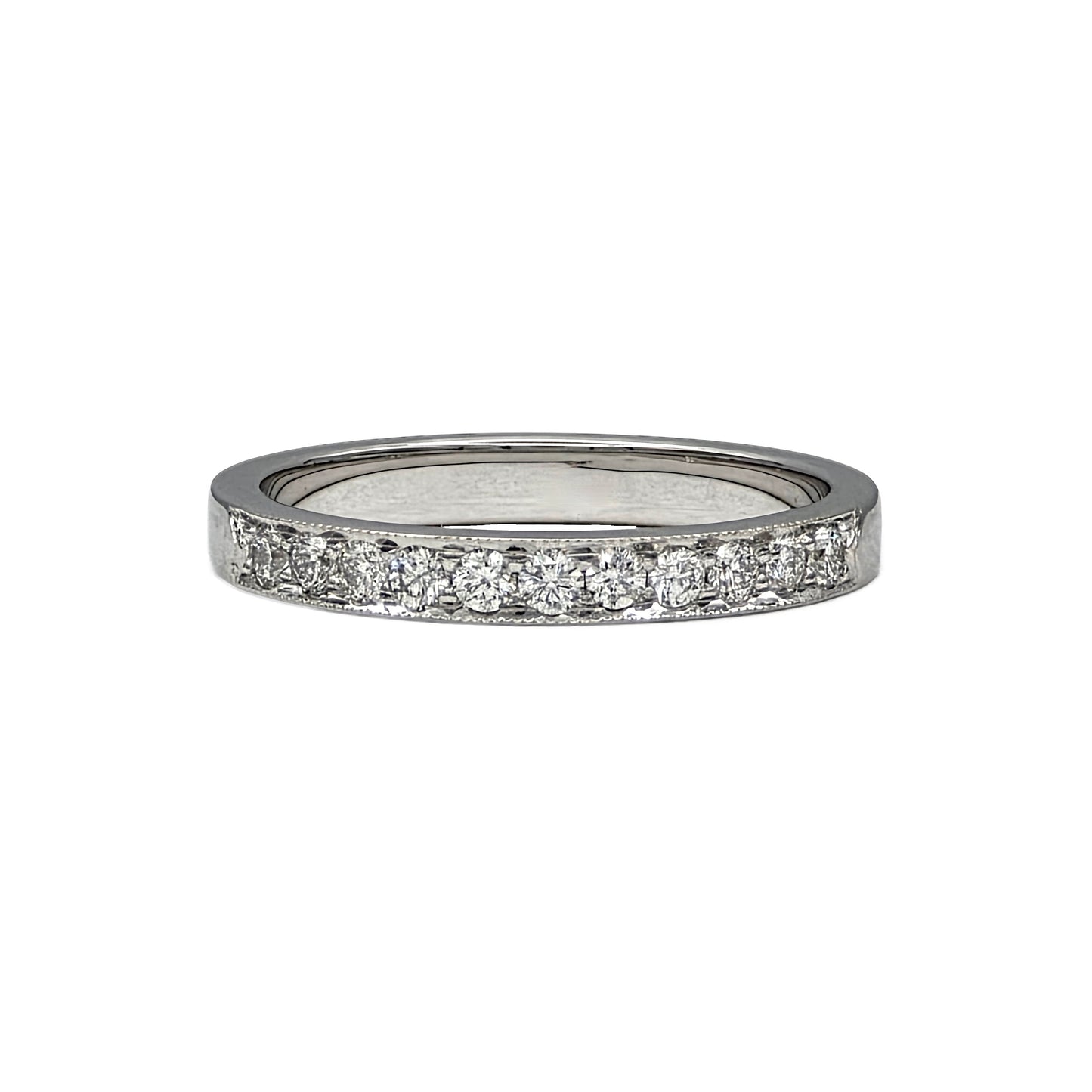 14K white gold bead set wedding band