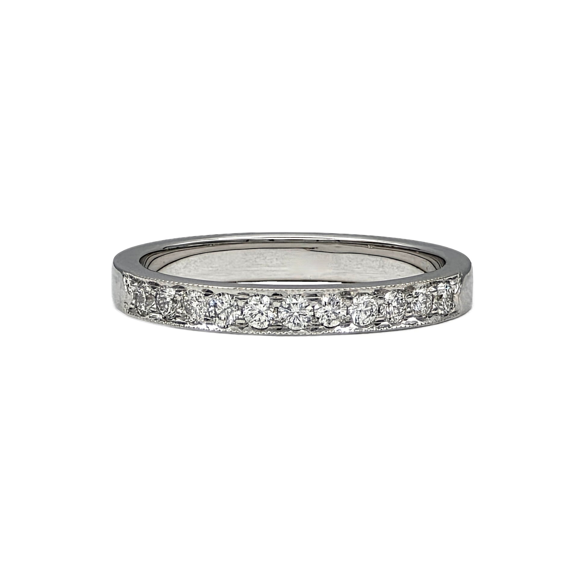 14K white gold bead set wedding band